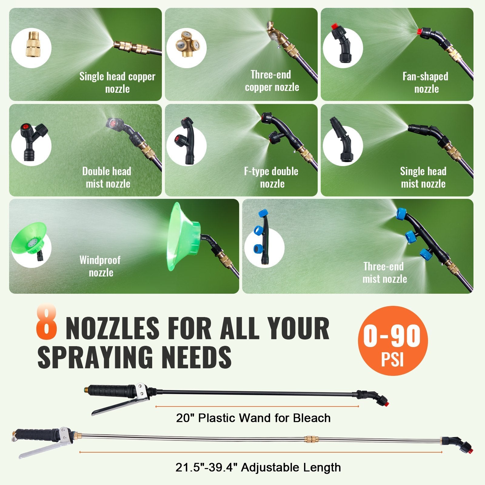 VEVOR Battery Powered Lawn Sprayer On Wheel, 0-90 PSI Adjustable Pressure, 15 Gallon Tank, Cart Sprayer With 8 Nozzles And 2 Wands, 12V 12Ah Battery, Wide Mouth Lid For Weeding, Spraying - Outdoor Chilling