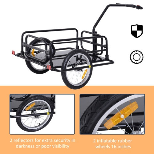 Aosom Bike Cargo Trailer, Bicycle Trailer, Heavy-Duty Bike Wagon Cart, Foldable Compact Storage, With Universal Hitch, 16 Wheels, 88 Lbs. Capacity, Black - Outdoor Chilling