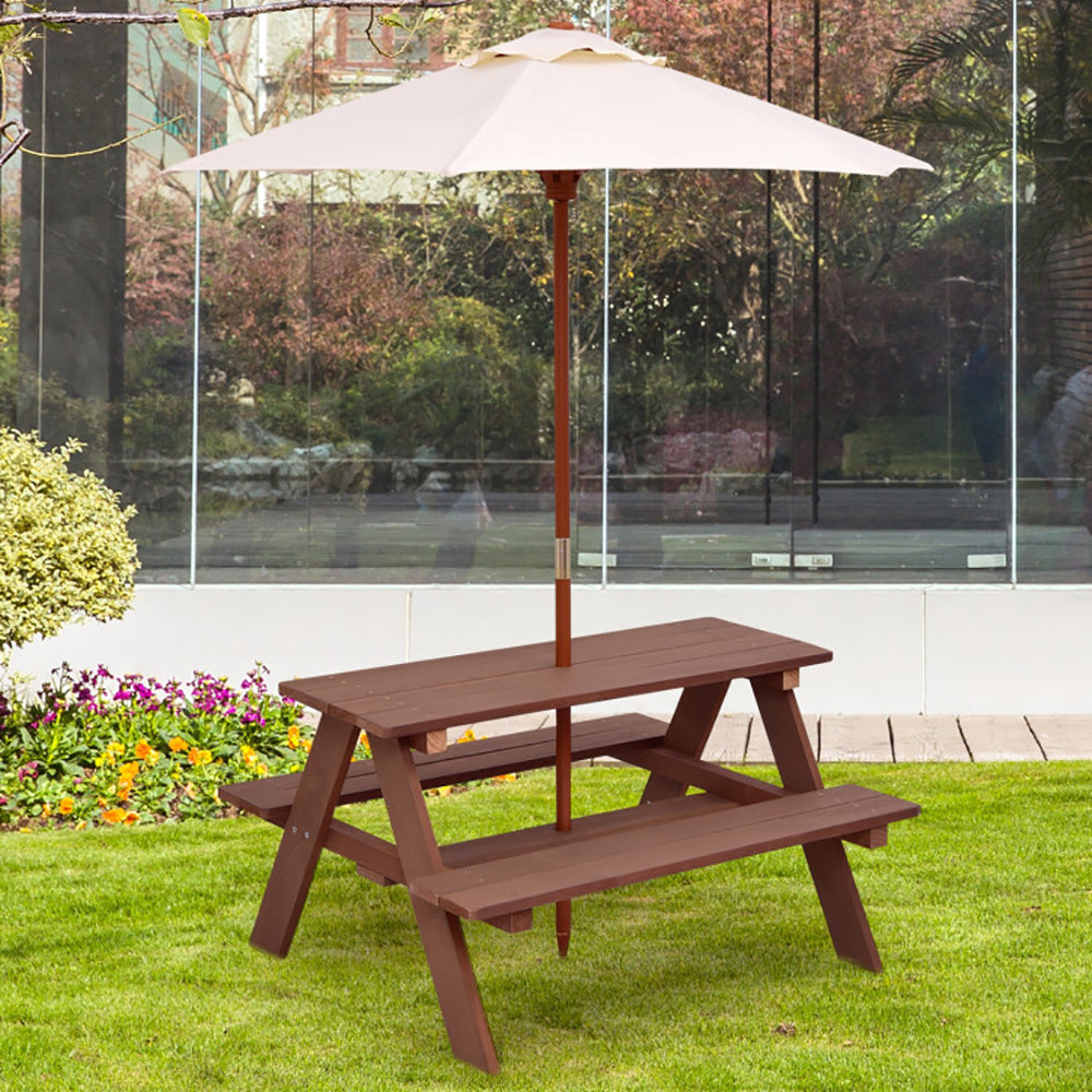 Outdoor 4-Seat Kids Picnic Table Bench Set With Removable Umbrella - Outdoor Chilling