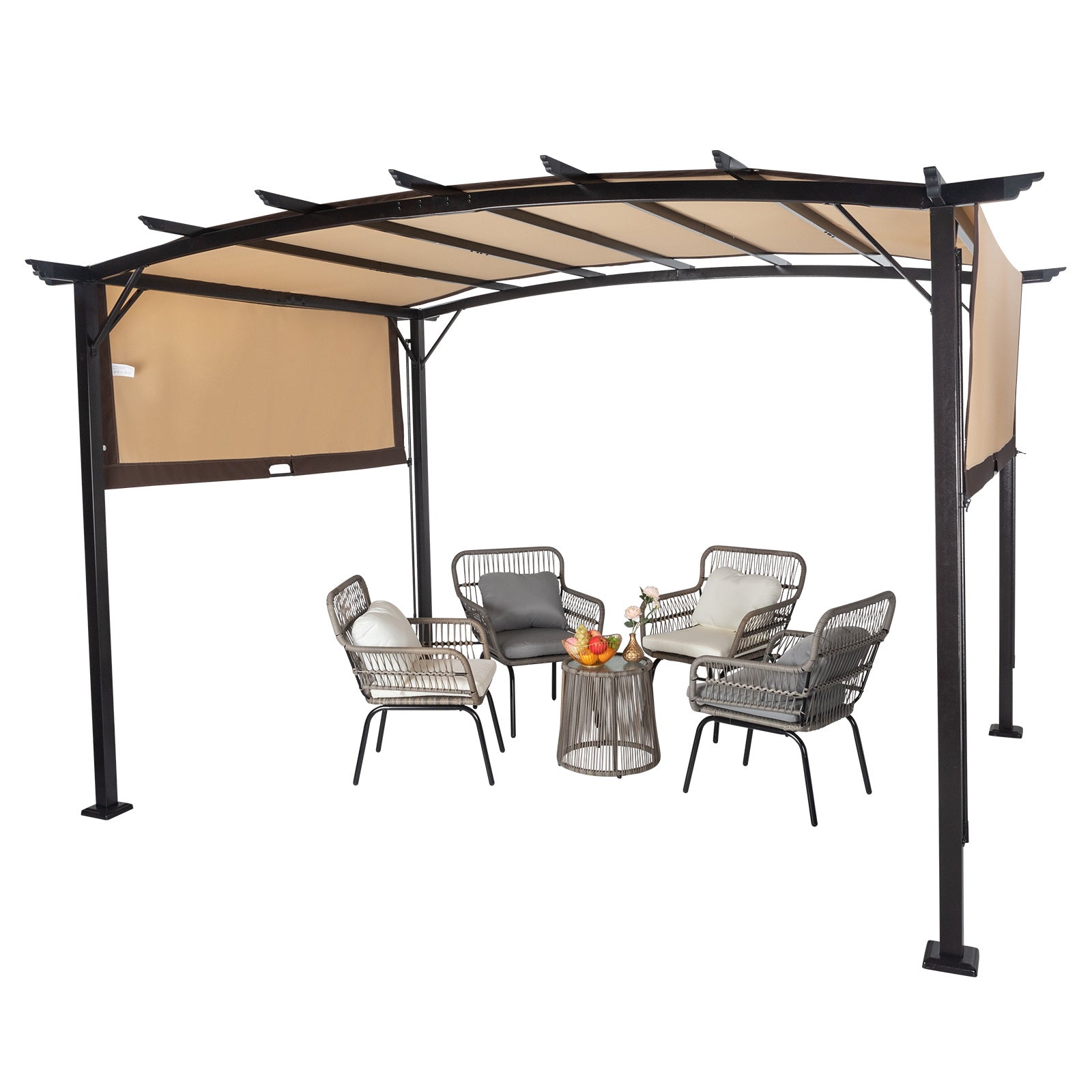 350x280x230.5cm Dark Brown Column, Brown Adjustable Shade Cloth, Curved Top, Folding Shed, Aluminum - Outdoor Chilling