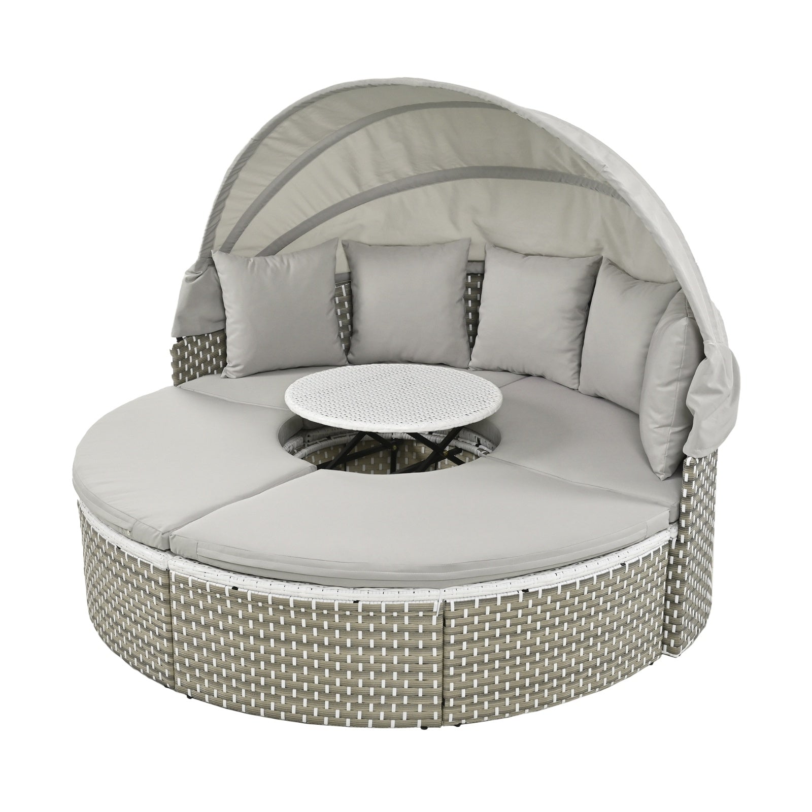 TOPMAX Patio Furniture Round Outdoor Sectional Sofa Set Rattan Daybed Two-Tone Weave Sunbed With Ret - Outdoor Chilling