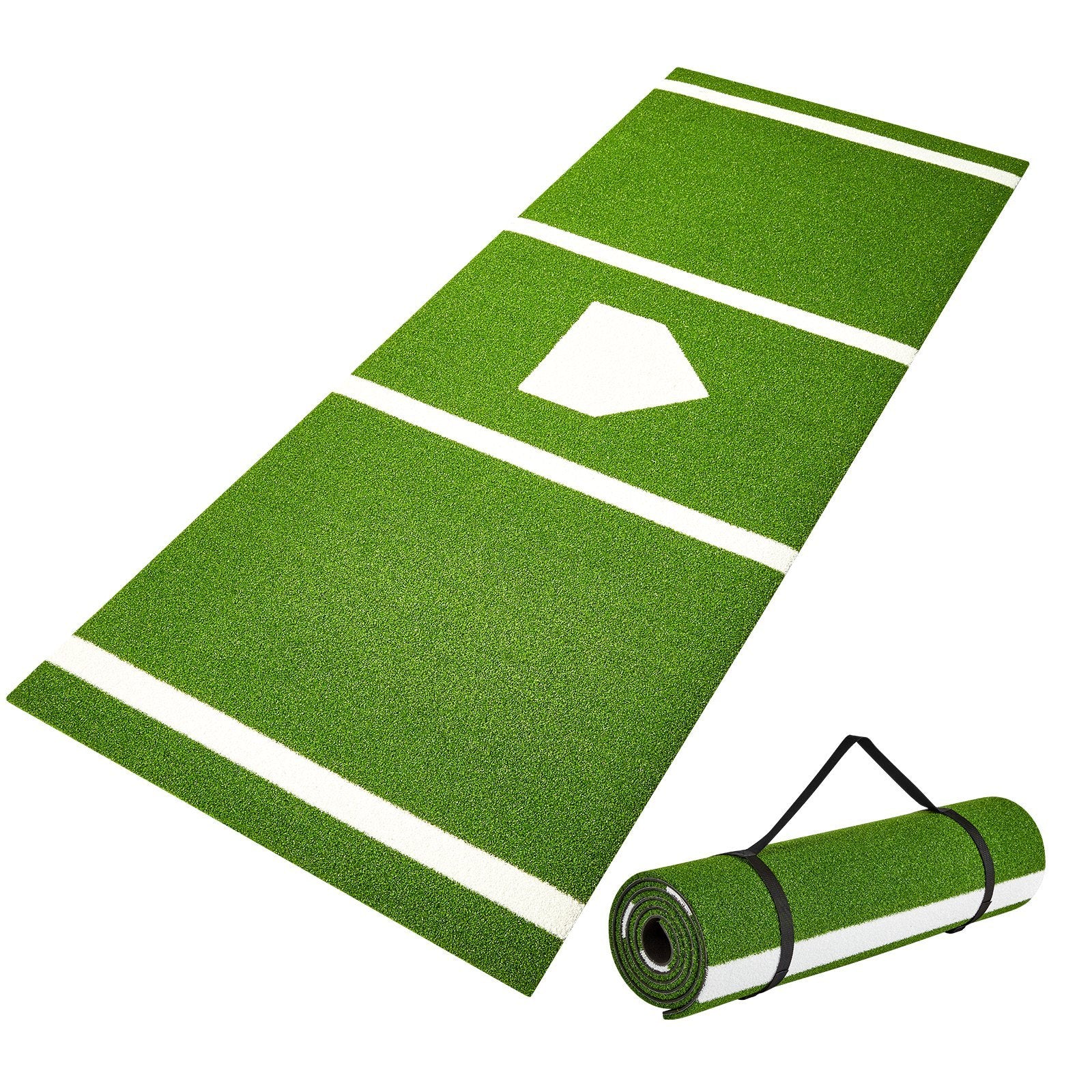 VEVOR Baseball Softball Hitting Batting Mat, Indoor Outdoor Softball Mat, Lined & Foam Backing Anti-Slip Anti-Fade Softball Training Aid, Portable Practice Mat With Tightening Rope, Green - Outdoor Chilling