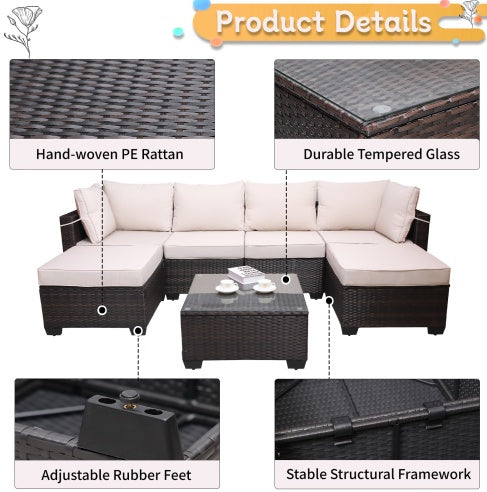 Outdoor Garden Patio Furniture 7Piece PE Rattan Wicker Cushioned Sofa Sets And Coffee Table, Patio Furniture Setoutdoor Couchoutdoor Couch Patio Furnitureoutdoor Sofapatio Couch - Outdoor Chilling