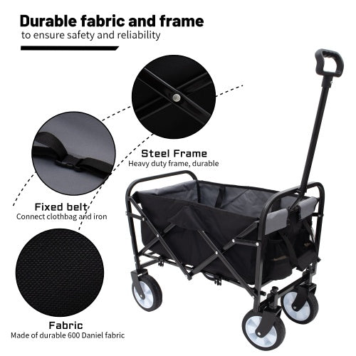 Minimeetall Strap Collapsible Foldable Wagon Cart With Strapping System, Beach Wagon, Utility Cart, Utility Wagon Grocery Cart For Camping Shopping Sports Gardening Fishing Supports 225lbs - Outdoor Chilling