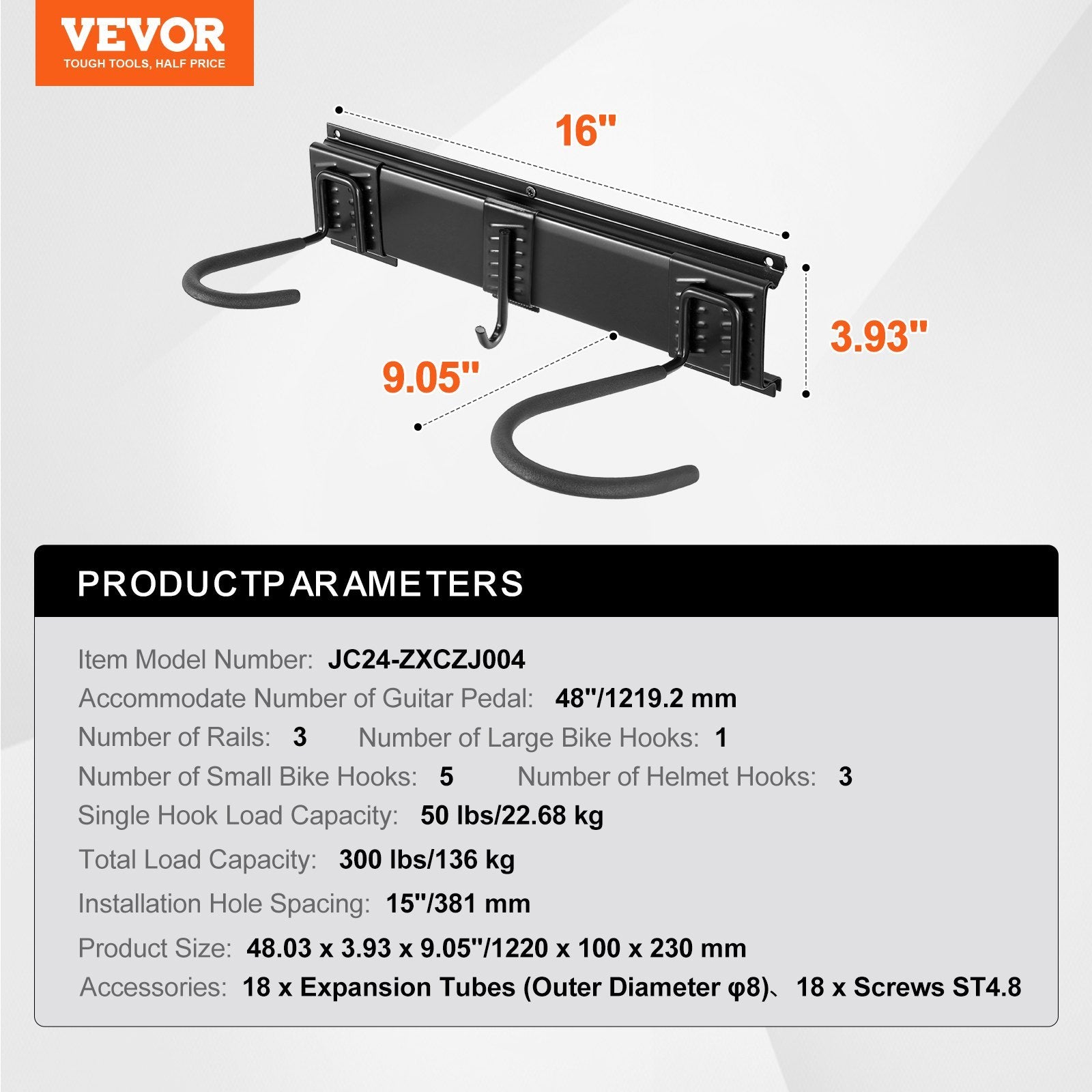 VEVOR Bike Storage Rack, 6 Bike Racks And 3 Helmets Hooks, Wall Mount Bike Storage Hanger, Home & Garage Organizer, Customizable For Various Bike Sizes, Adjustable Holder, Holds Up To 300 Lbs, 48-inch - Outdoor Chilling