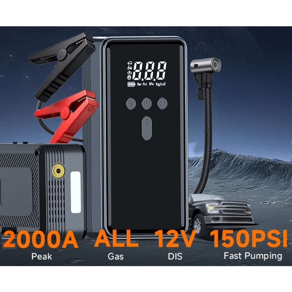 Car Battery Starter With Air Compressor 12V 2000A Car Battery Starter Digital Tire Inflator - Outdoor Chilling
