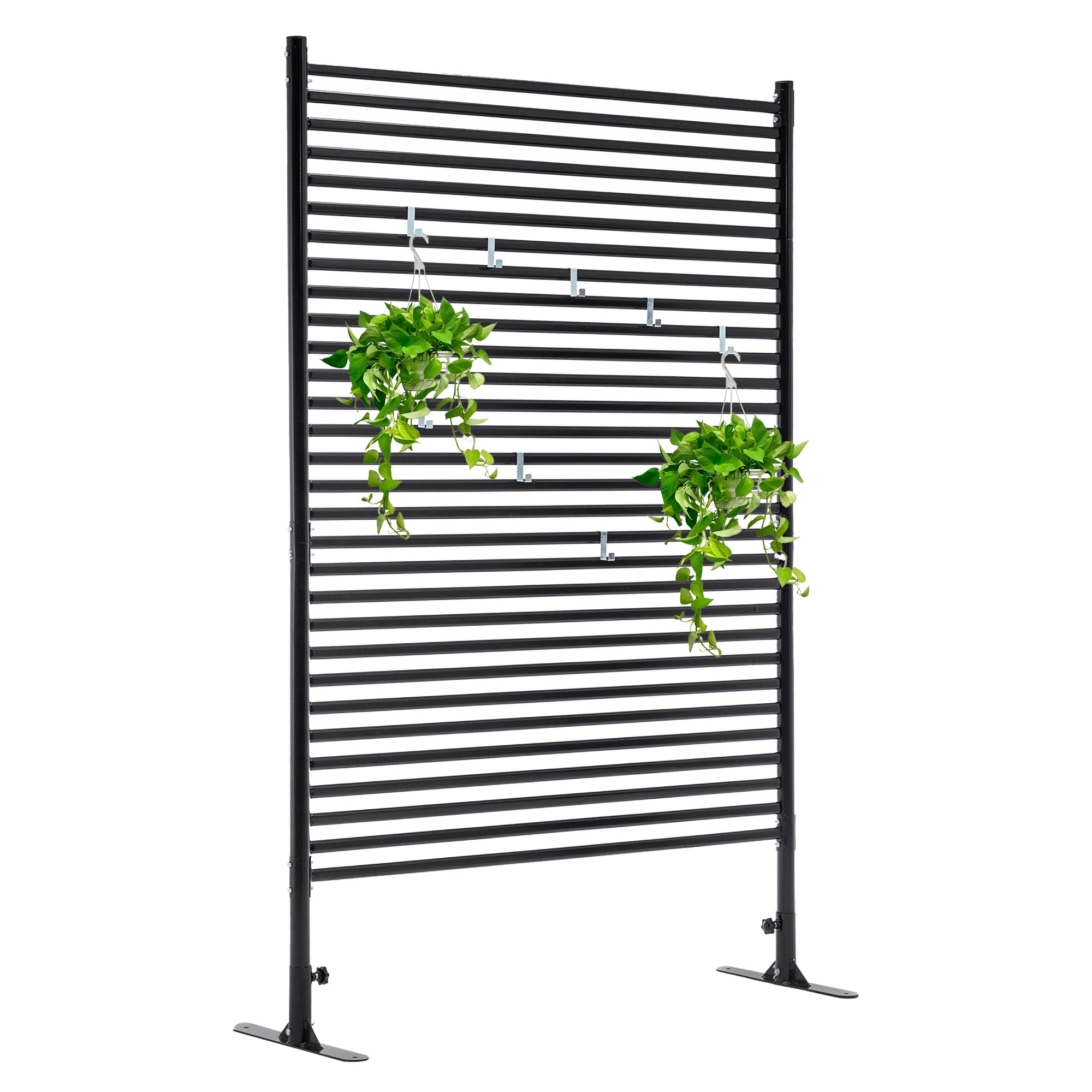 71.26''x46.65'' Outdoor Privacy Screens Freestanding,Metal Privacy Fence Panels For Outside, Slatted Privacy Screens With Stand,Black - Outdoor Chilling