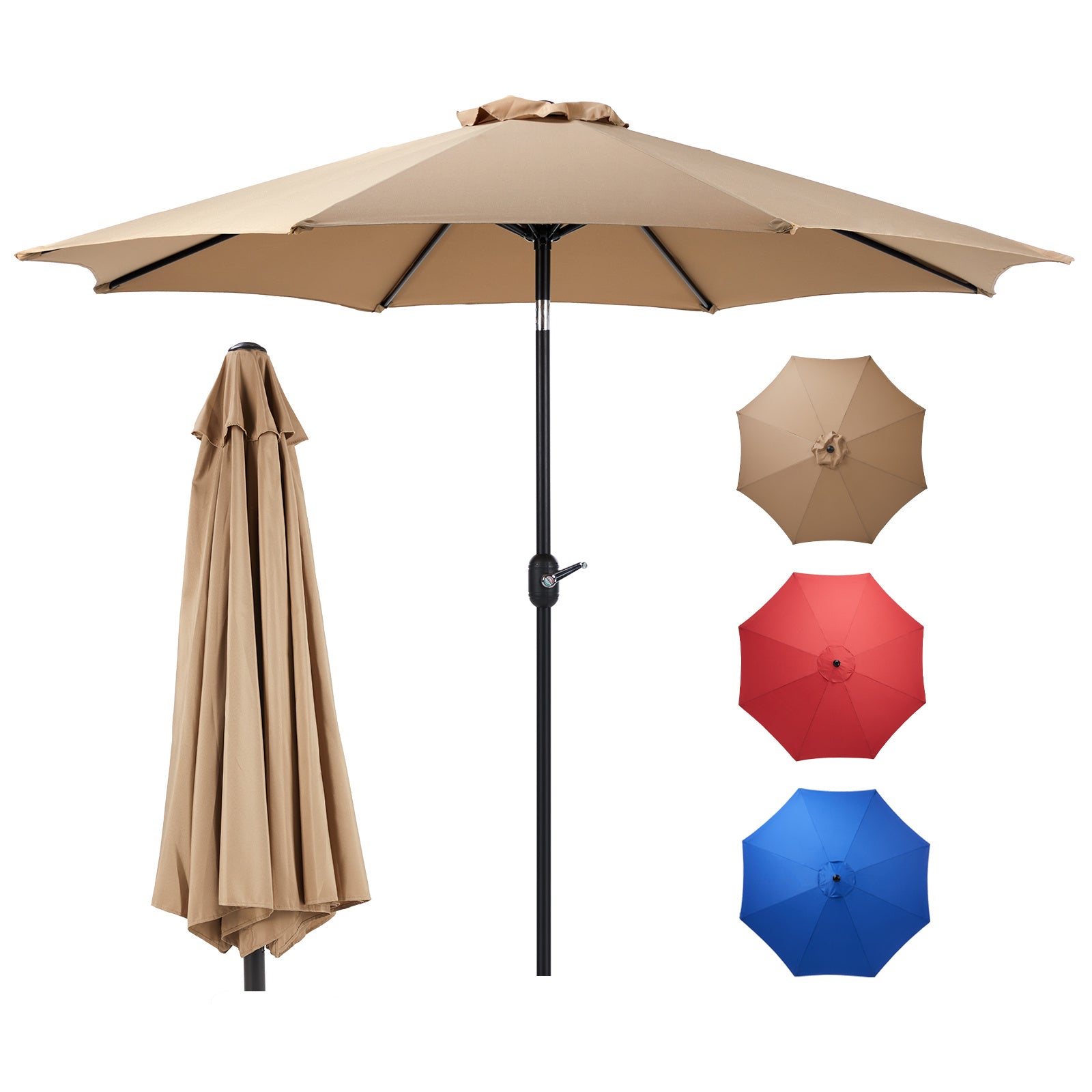 Outdoor Patio Umbrella With Push Button Tilt And Crank, Market Umbrella 8 Sturdy Ribs UV Protection Waterproof For Garden, Backyard, Red - Outdoor Chilling