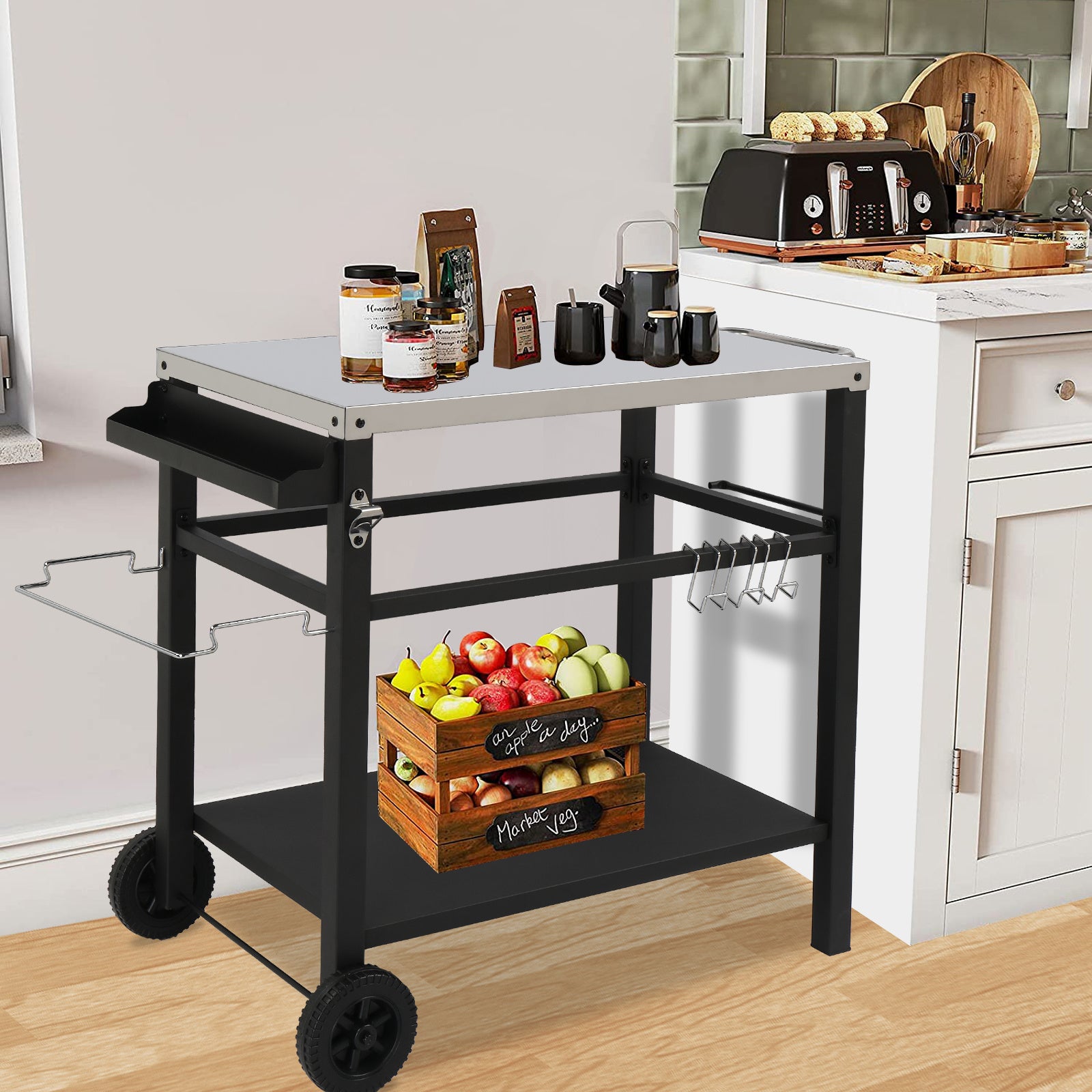 112x59x82cm, Stainless Steel Top, Without Basket, Removable, Barbecue Cart - Outdoor Chilling