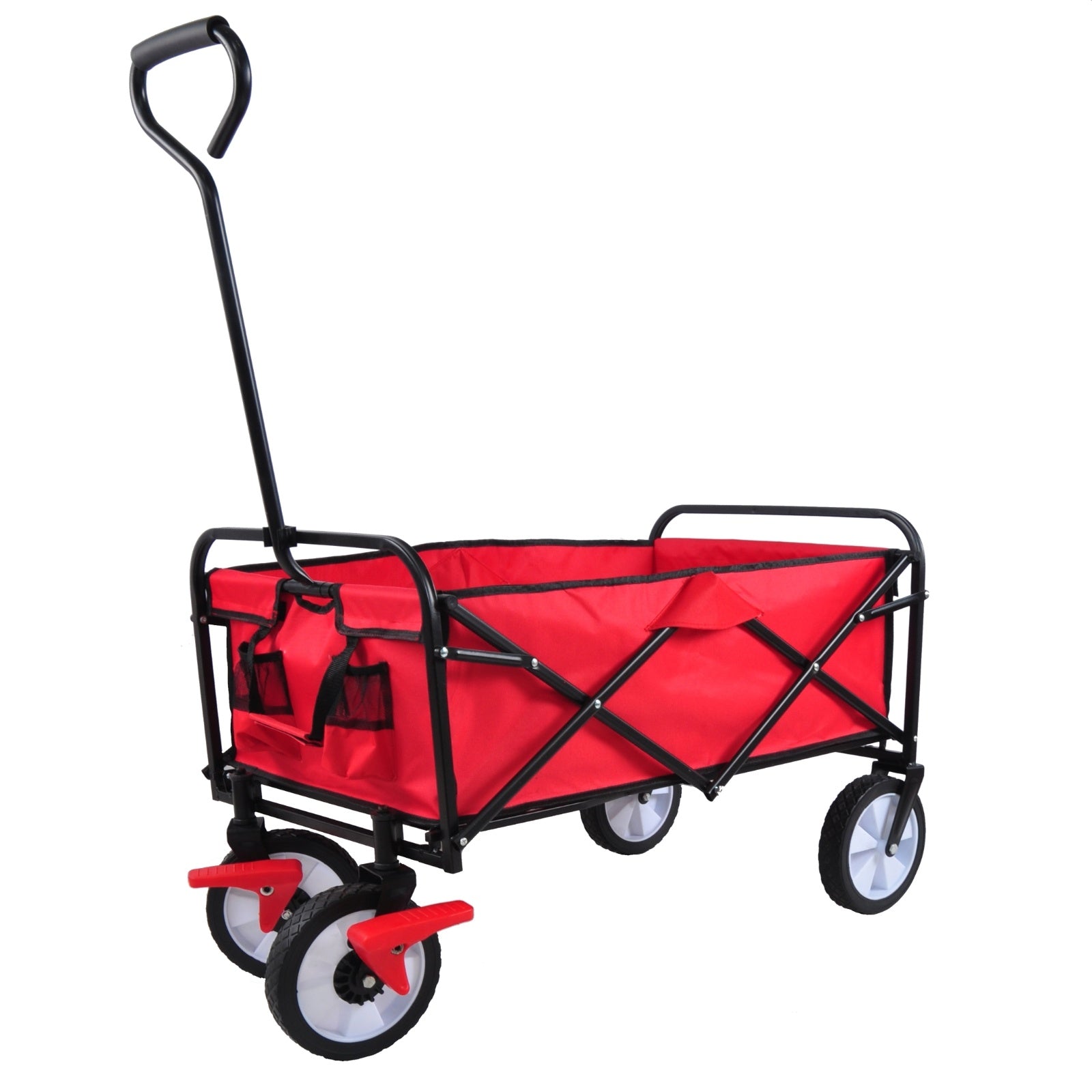 Folding Wagon Garden Shopping Beach Cart Red