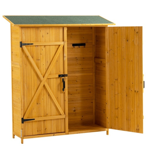 56L X 19.5W X 64H Outdoor Storage Shed With Lockable Door, Wooden Tool Storage Shed W Detachable Shelves Pitch Roof, Natural - Outdoor Chilling
