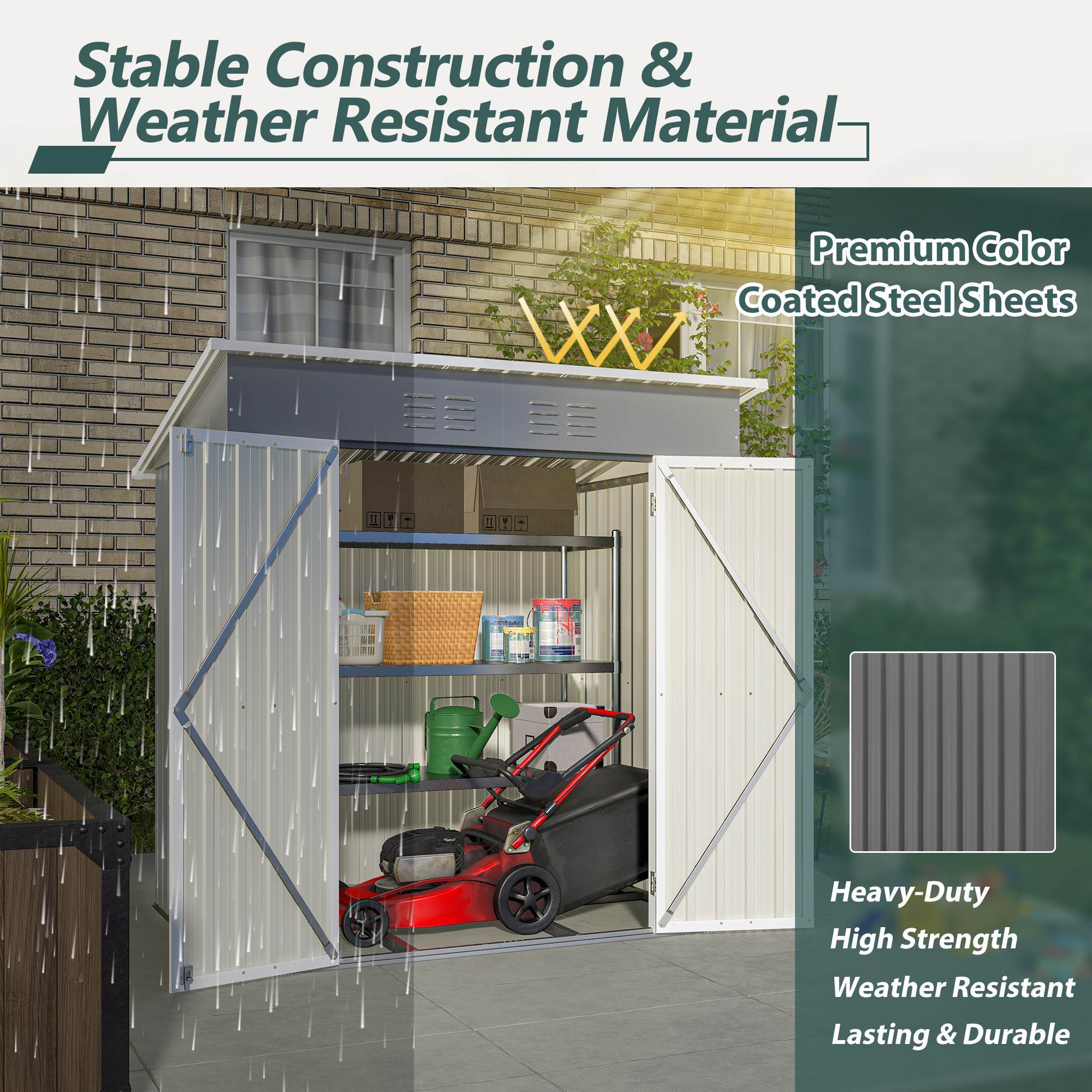 6'x4' Outdoor Metal Storage Shed For Garden Tools Lockable Door With Floor Frame - Outdoor Chilling