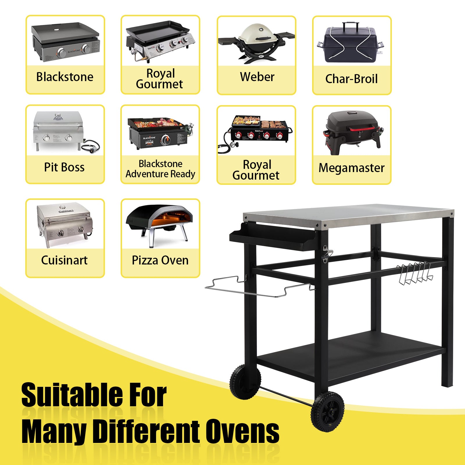 112x59x82cm, Stainless Steel Top, Without Basket, Removable, Barbecue Cart - Outdoor Chilling