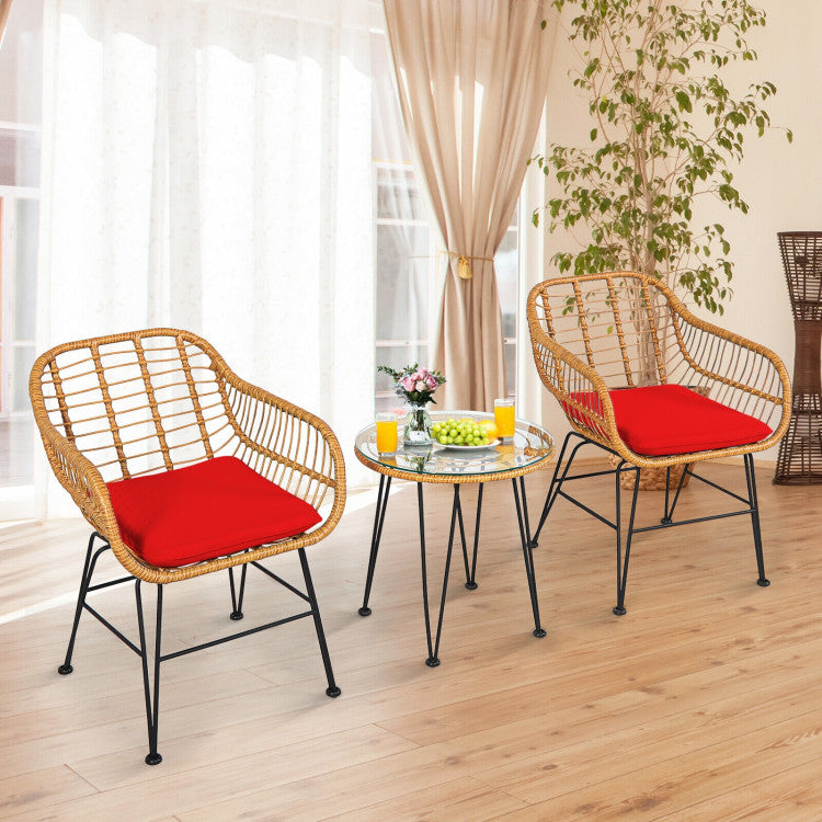 3 Pieces Rattan Furniture Set With Cushioned Chair Table - Outdoor Chilling