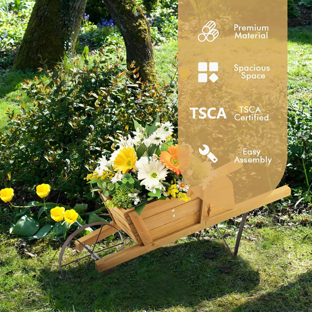 Wooden Wagon Planter With 9 Magnetic Accessories For Garden Yard - Outdoor Chilling