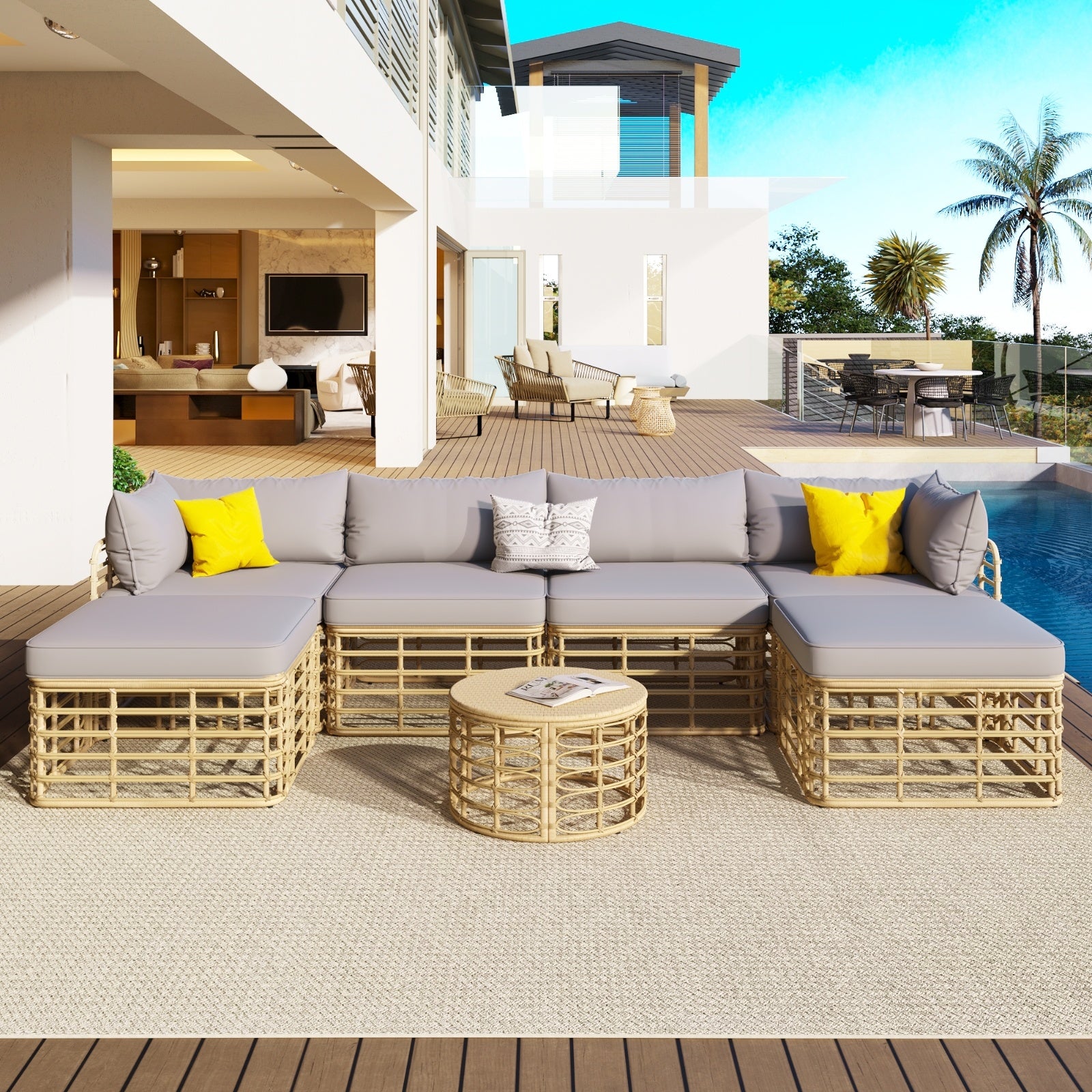 GO 7 Pieces Outdoor Patio Furniture, All-Weather Rattan Sectional Sofa Set With Thick Cushions And P - Outdoor Chilling