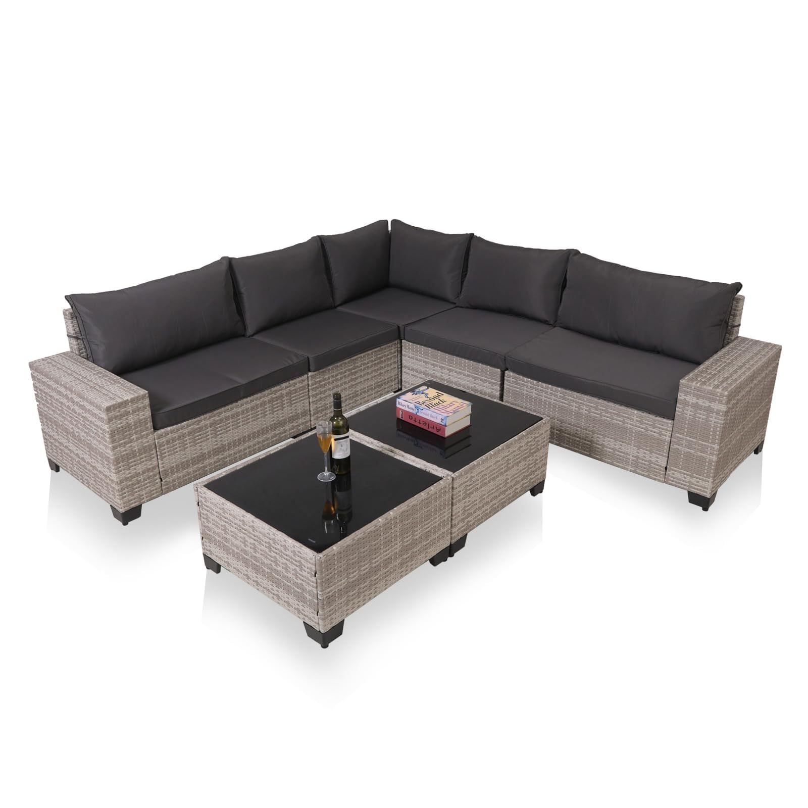 7-Piece Outdoor Patio Furniture Sets, All-Weather Wicker Rattan Sectional Sofa, Modern Two Glass Coffee Table And Washable Seat Cushion - Outdoor Chilling