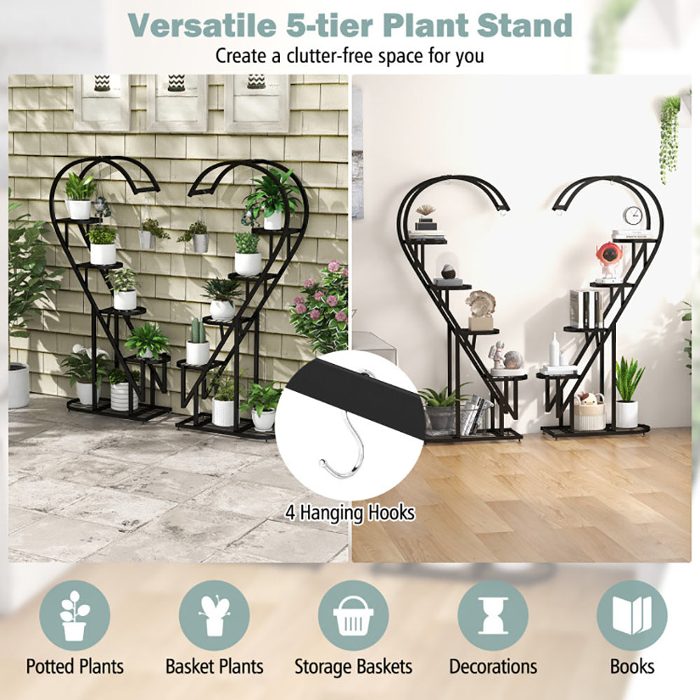 5 Tier Metal Plant Stand With Hanging Hook For Multiple Plants - Outdoor Chilling