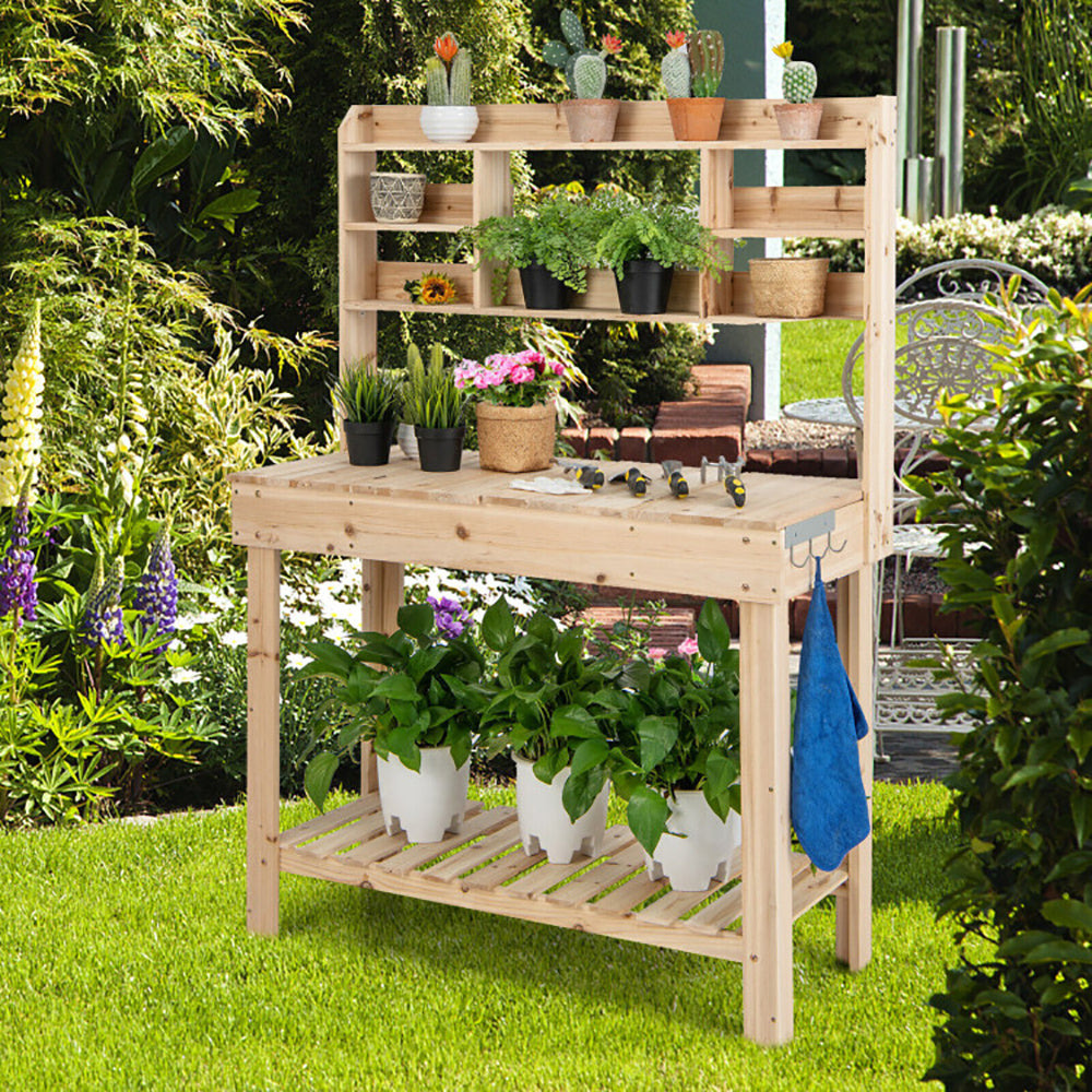 Large Garden Potting Bench Table With Display Rack And Hidden Sink
