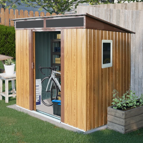 6ft x 5ft Outdoor Metal Storage Shed With Window And Transparent Plate For Garden, Lawn