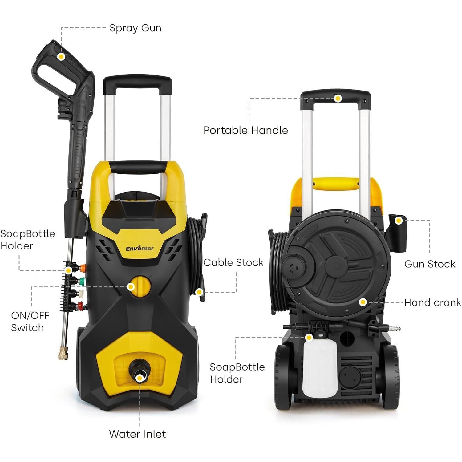 Anvite Electric High Pressure Washer 2300PSI Portable Home Garden High Pressure Cleaner With Four Nozzles And Foam Spray Gun - Outdoor Chilling