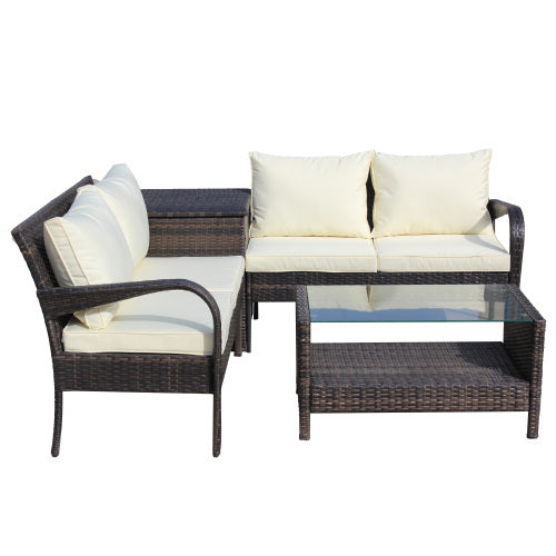 4 Piece Patio Sectional Wicker Rattan Outdoor Furniture Sofa Set With Storage Box Brown - Outdoor Chilling
