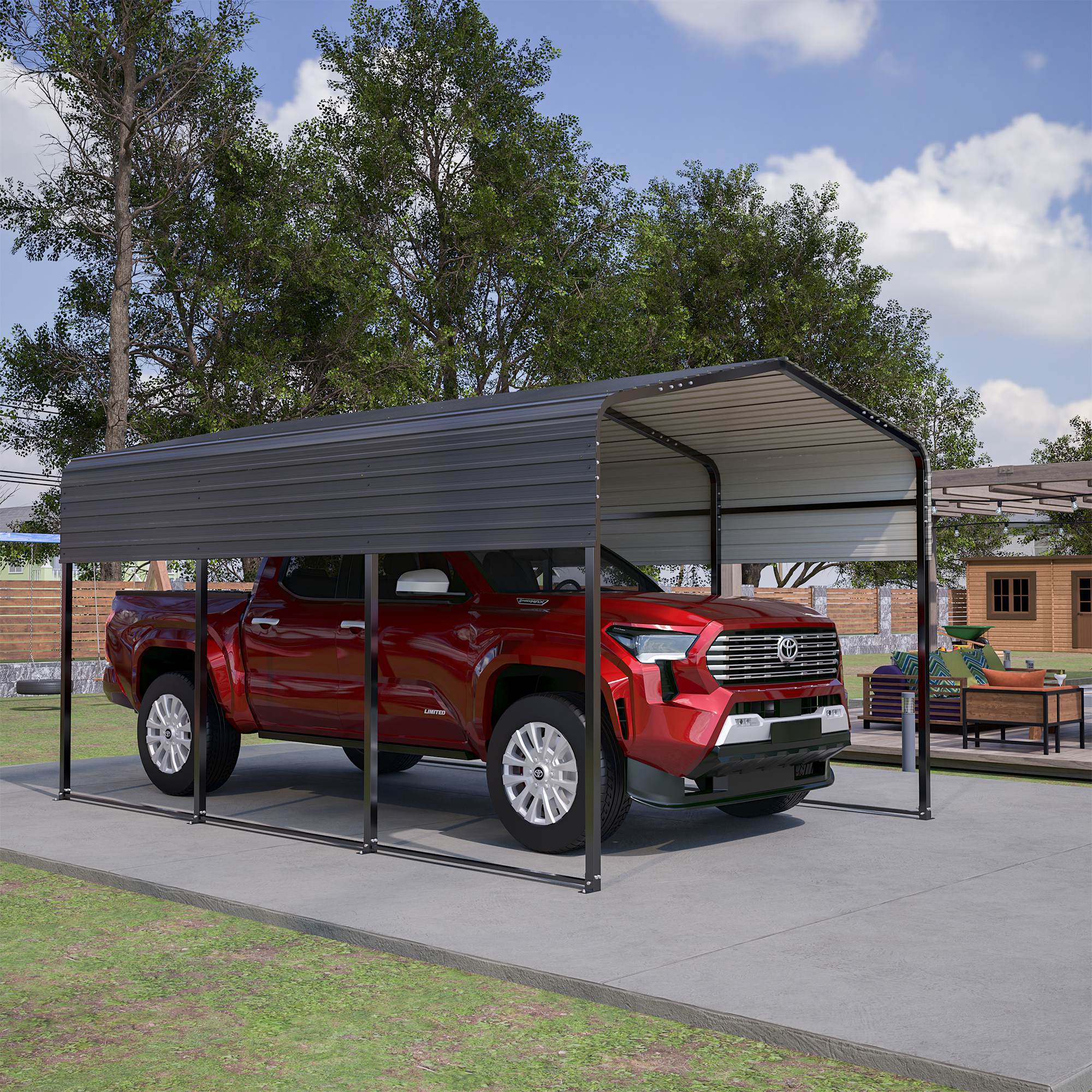 10x15 Ft Metal Carport Carports With Enhanced Base Heavy Duty Garage Outdoor Galvanized Car Shelter For Car, Boats And Truck - Outdoor Chilling
