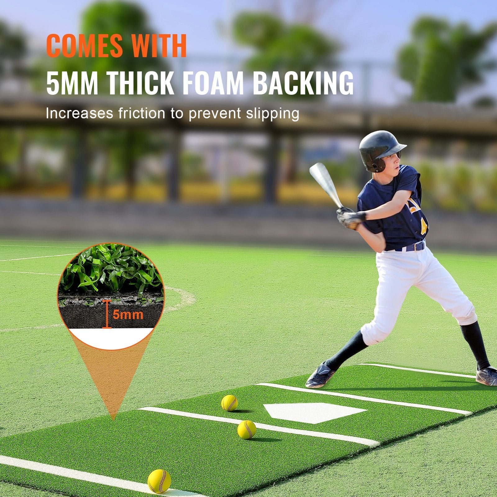 VEVOR Baseball Softball Hitting Batting Mat, Indoor Outdoor Softball Mat, Lined & Foam Backing Anti-Slip Anti-Fade Softball Training Aid, Portable Practice Mat With Tightening Rope, Green - Outdoor Chilling