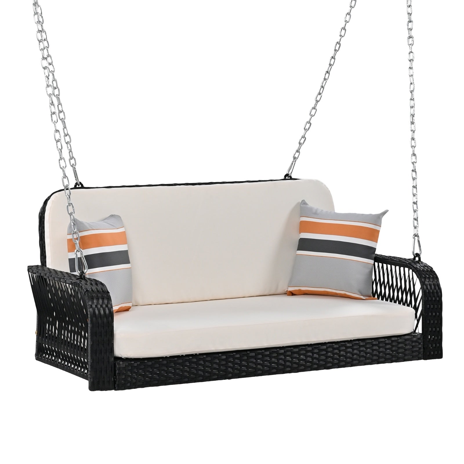 GO PE Wicker Porch Swing, 2-Seater Hanging Bench With Chains, Patio Furniture Swing For - Outdoor Chilling