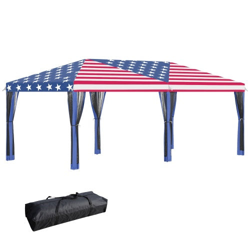 Outsunny 10 X 20 Up Canopy Tent With Netting, Heavy Duty Instant Sun Shelter, Large Tents For Parties With Carry Bag For Outdoor, Garden, Patio, American Flag - Outdoor Chilling