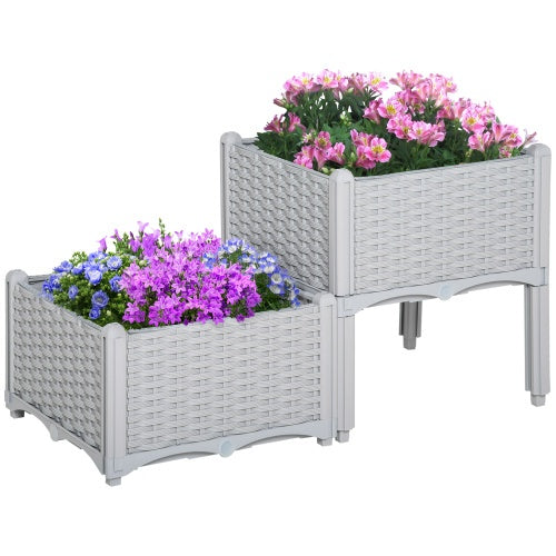 Outsunny 2 Piece Raised Garden Bed With Legs, Self-Watering Planter Box Raised Bed To Grow Flowers, Herbs Vegetables, Gray - Outdoor Chilling