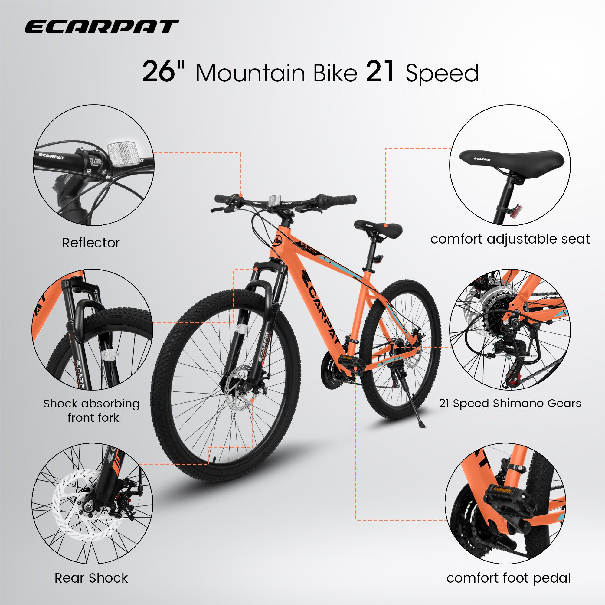 A26322 26-inch Mountain Bike Aluminum Frame Shock Absorbing Front Fork Bike 21-speed Disc Brake Mountain Bike - Outdoor Chilling
