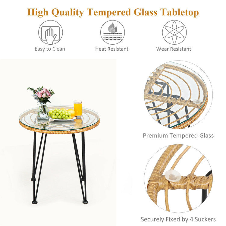 3 Pieces Rattan Furniture Set With Cushioned Chair Table - Outdoor Chilling