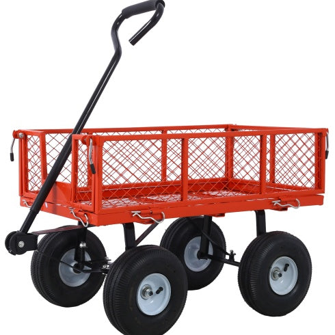 Steel Garden Cart, Steel Mesh Removable Sides, 3 Cu Ft, 550 Lb Capacity, Red - Outdoor Chilling