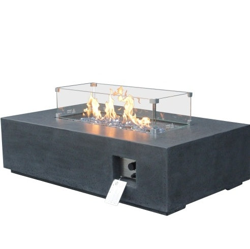 52 Inch Outdoor Concrete Propane Gas Rectangle Fire Pit Table In Dark Gray Color - Outdoor Chilling
