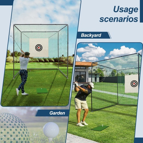 10X10X10FT Golf Practice Net Cage W Metal Frame Hitting Net Kit Indoor Outdoor - Outdoor Chilling