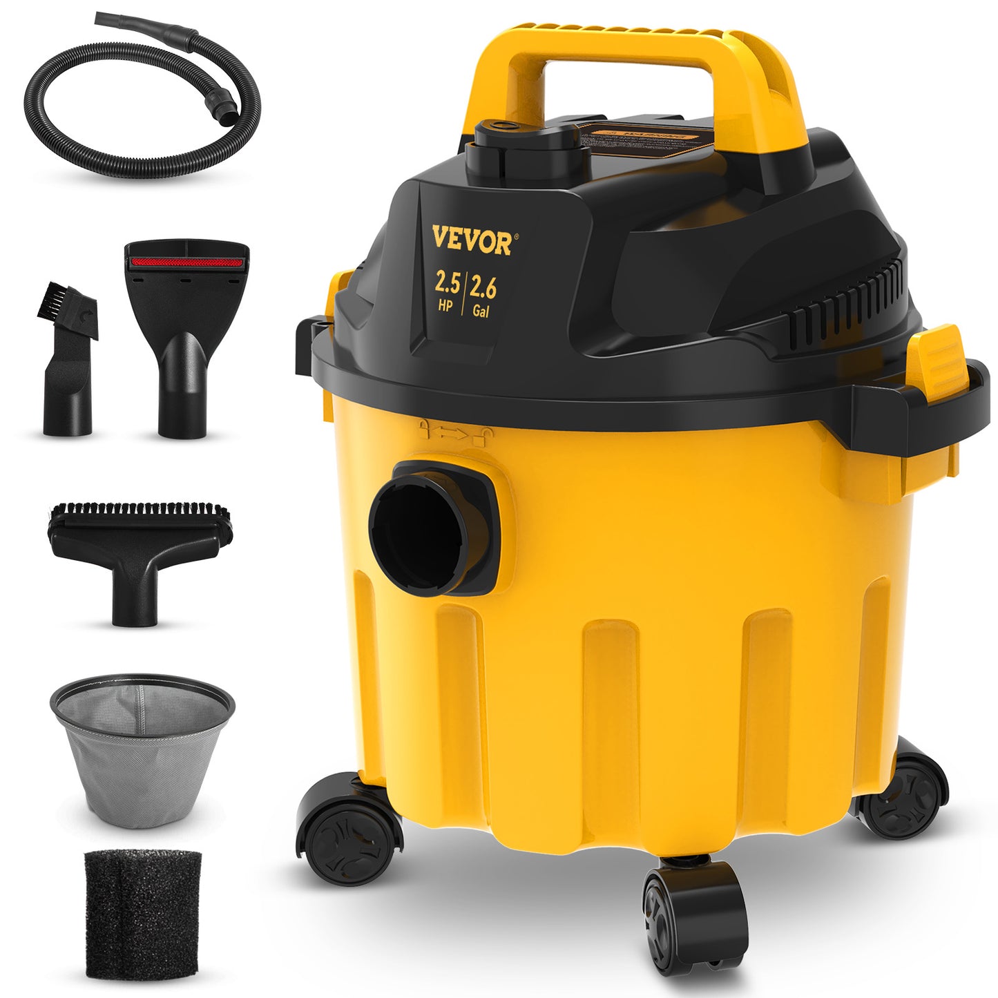 VEVOR Wet Dry Vac, 2.6 Gallon, 2.5 Peak HP, 3 In 1 Shop Vacuum With Blowing Function, Portable With Attachments To Clean Floor, Upholstery, Gap, Car, ETL Listed, Yellow - Outdoor Chilling