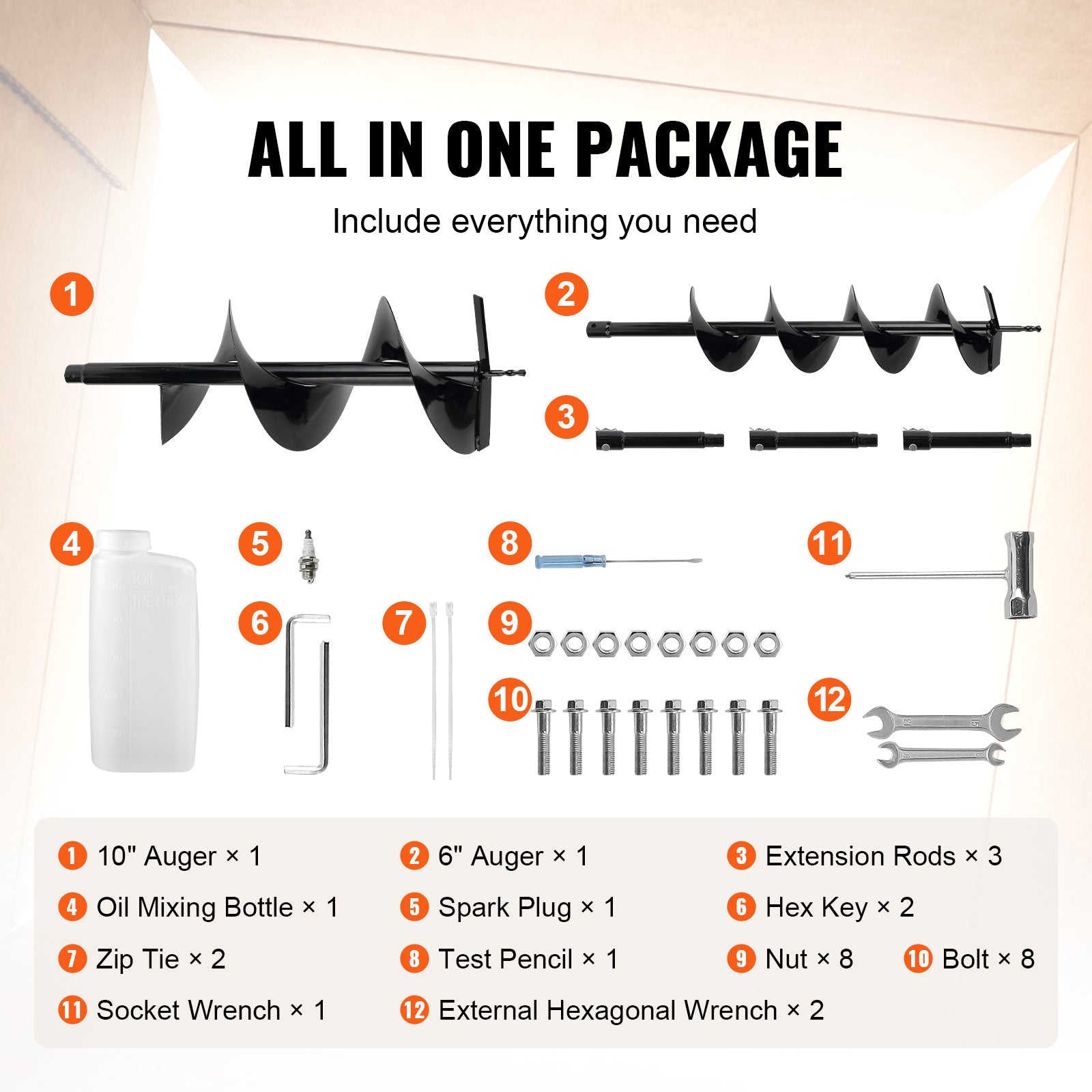 VEVOR Post Hole Digger, 52cc 1450W Auger Post Hole Digger, Gas Powered Earth Digger With Two Earth Auger Drill Bit3 Extension Rods, For Farmland, Garden And Plant, EPA Certification - Outdoor Chilling