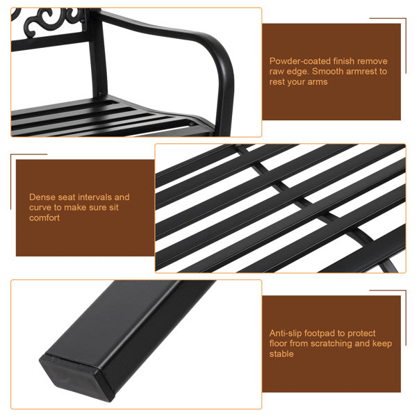 50 Inch PVC Butterfly Backrest Black Iron Bench - Outdoor Chilling