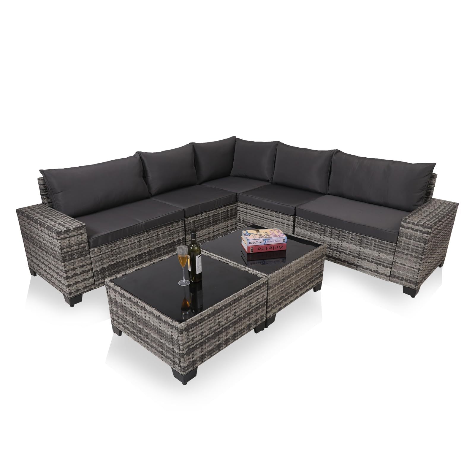 7-Piece Outdoor Patio Furniture Sets, All-Weather Wicker Rattan Sectional Sofa, Modern Two Glass Coffee Table And Washable Seat Cushion - Outdoor Chilling