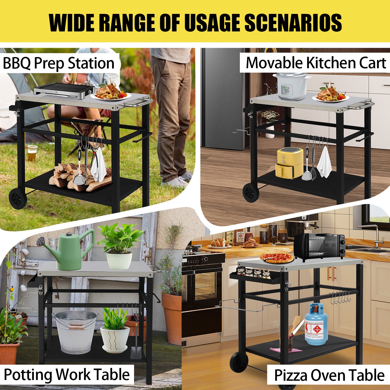 112x59x82cm, Stainless Steel Top, Without Basket, Removable, Barbecue Cart - Outdoor Chilling