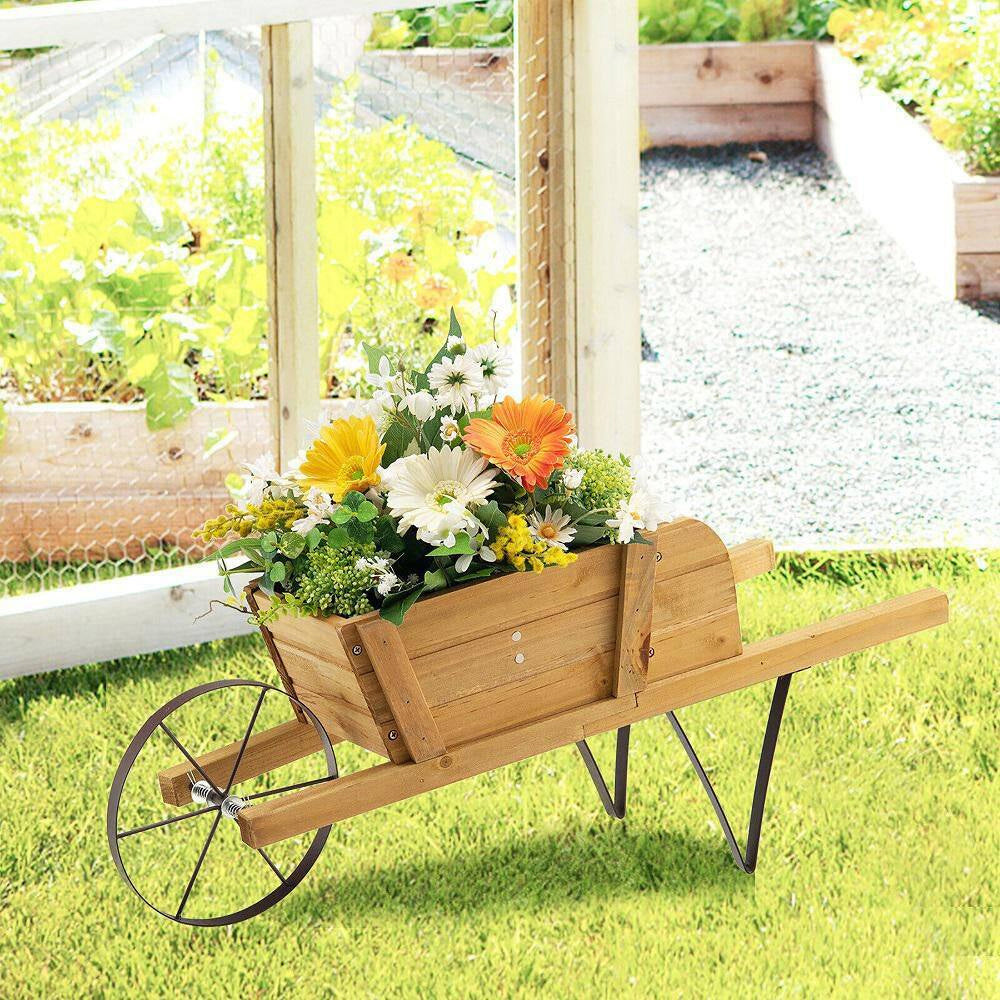 Wooden Wagon Planter With 9 Magnetic Accessories For Garden Yard - Outdoor Chilling