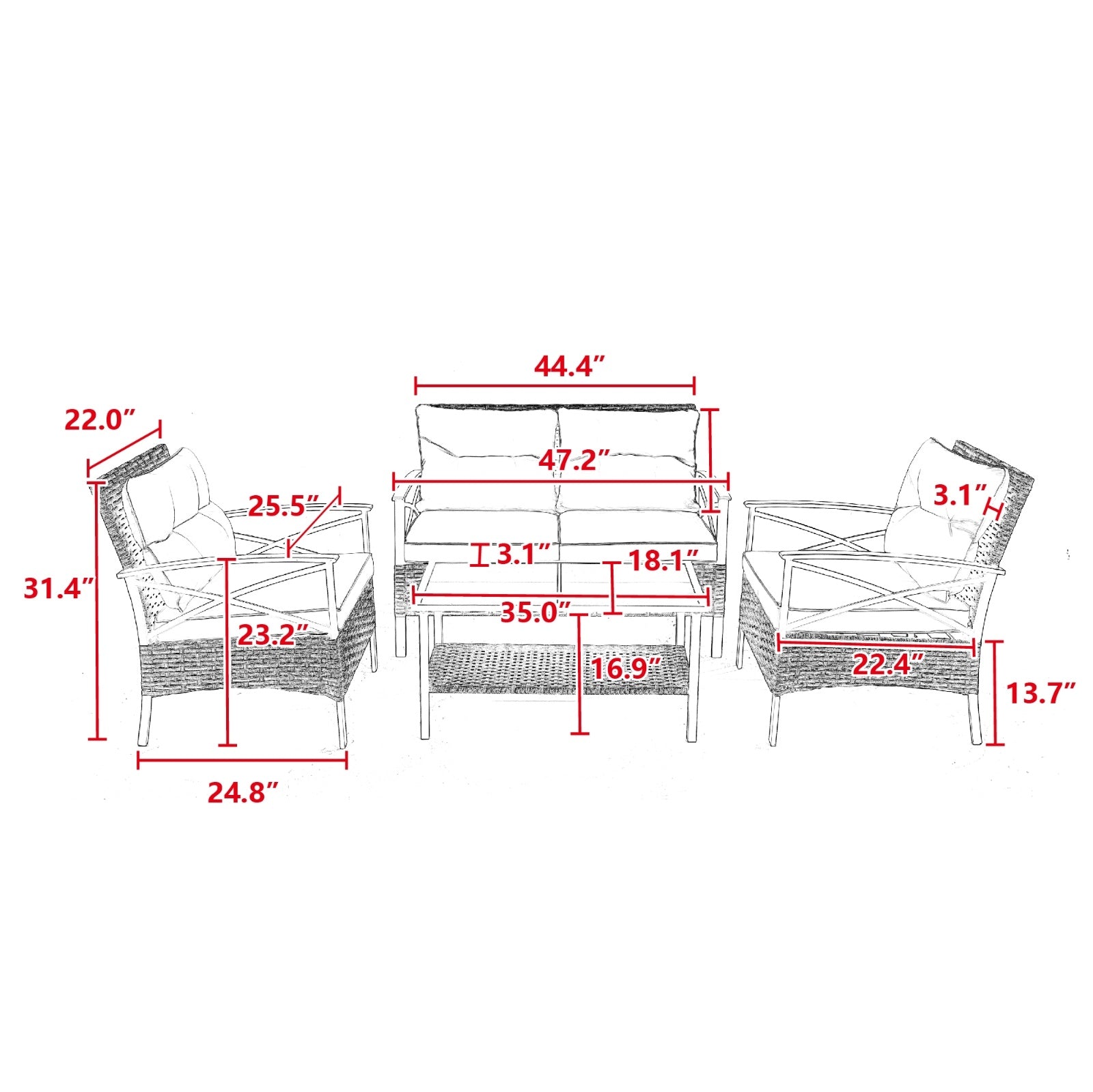Patio 4Piece Sectional Sofa Set KD Rattan Wicker Outdoor Garden Furniture - Outdoor Chilling