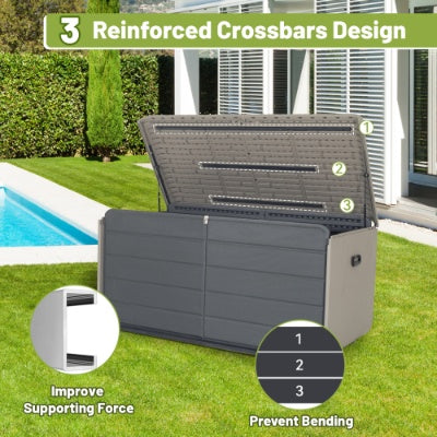 260 Gallon Plastic Deck Box, Large Patio Storage Box With Lock, Wheels Waterproof Lid For Outdoor Cushions, Garden And Pool Supplies Gray - Outdoor Chilling