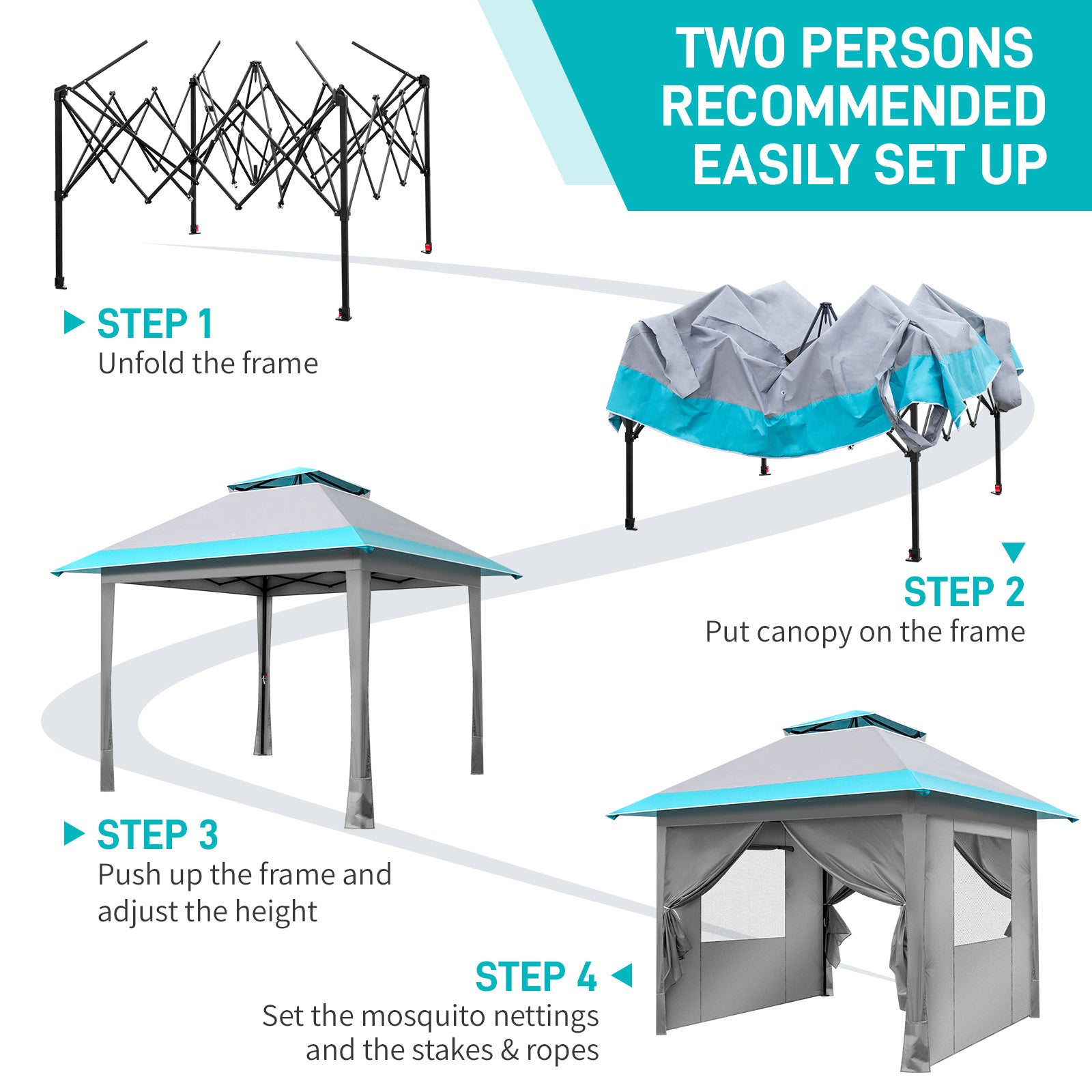 3x3m Light Blue White One Click Open Right Angle Belt With 4 Sides Of Surrounding Cloth, Double Roof Overhanging Eaves, 4 Corners With Sandbags, Folding Shed - Outdoor Chilling