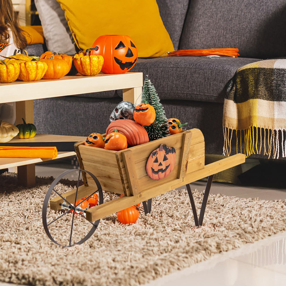 Wooden Wagon Planter With 9 Magnetic Accessories For Garden Yard - Outdoor Chilling