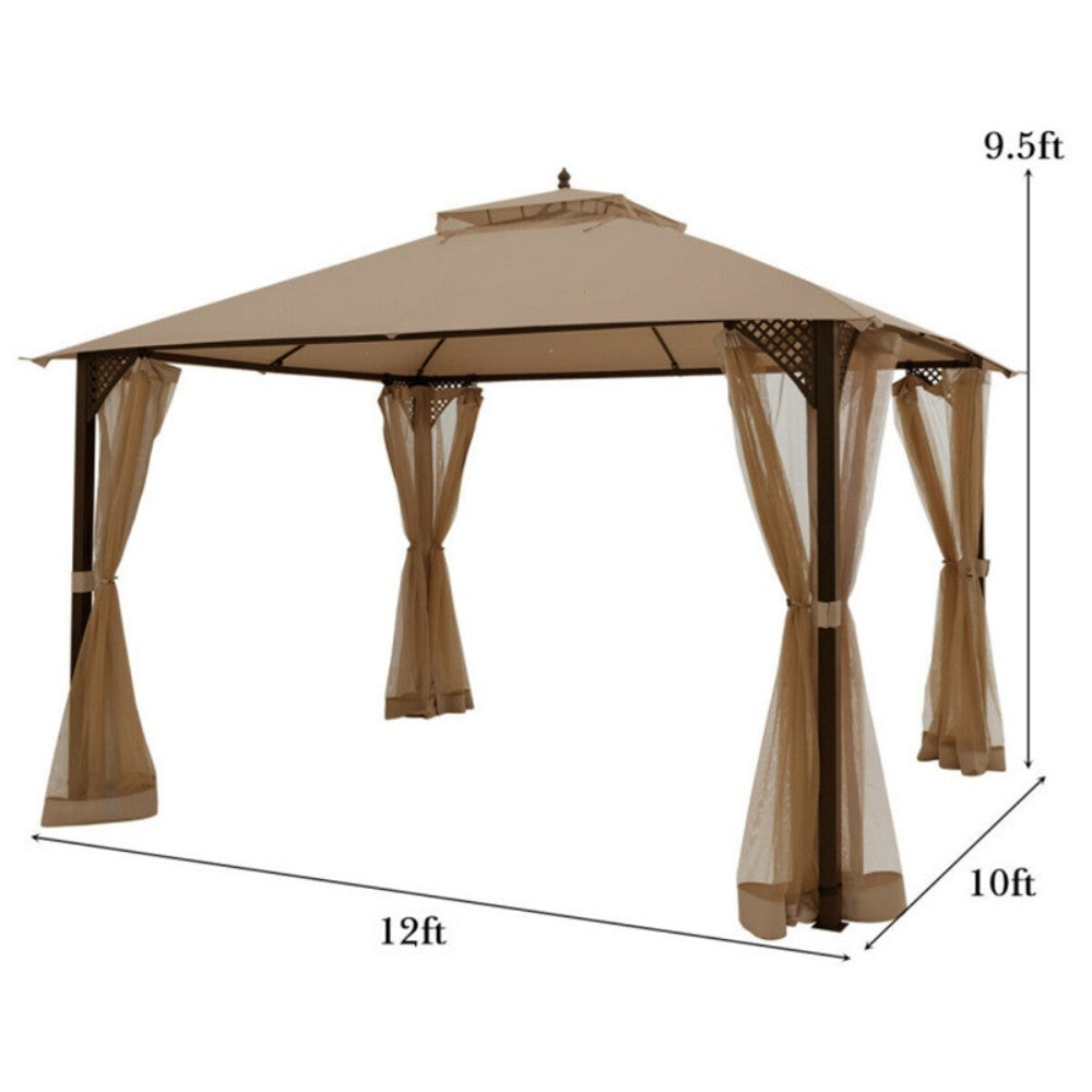 12 X 10 Feet Outdoor Double Top Patio Gazebo With Netting - Outdoor Chilling