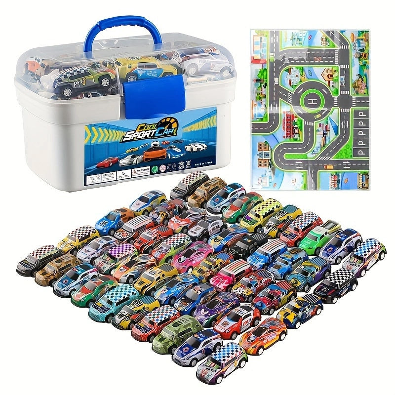 A 50-piece Alloy Toy Car Set With A Storage Box And A Foldable Play Mat, As Well As A Wide Variety Of Combinations, Perfect As An Educational And Entertaining Gift For Children Aged 3 And Up - Outdoor Chilling