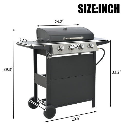 Propane Gas Grill 4 Burner Barbecue Grill, Stainless Steel 34,000 BTU Patio Garden Barbecue Grill With Two Shelves, Lid, Wheels And Bottle Opener - Outdoor Chilling