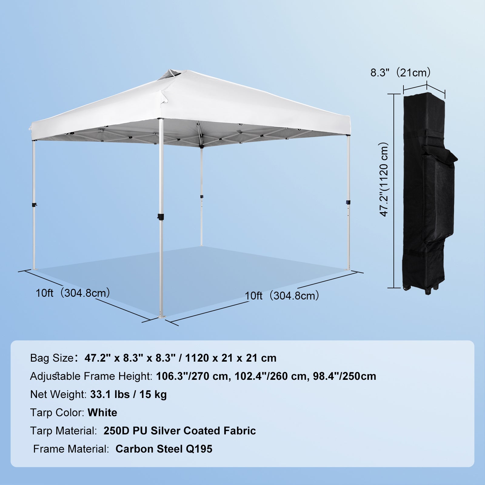 VEVOR Pop Up Canopy Tent, 10 X 10 Ft, 250 D PU Silver Coated Tarp, With Portable Roller Bag And 4 Sandbags, Waterproof And Sun Shelter Gazebo For Outdoor Party, Camping, Commercial Events, White - Outdoor Chilling